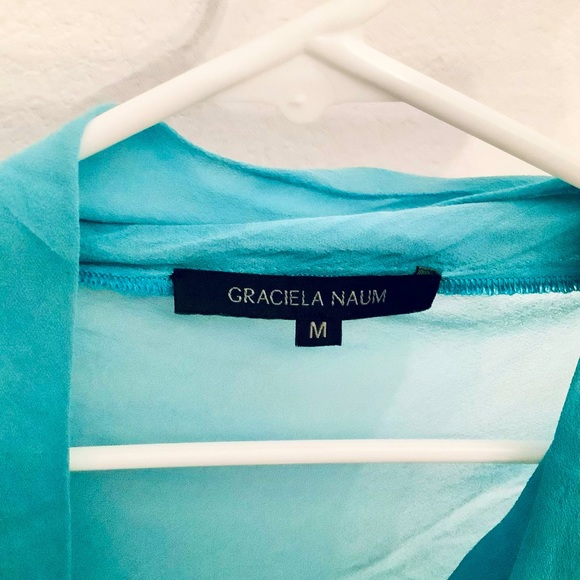 Sheer Silk Turquoise V-Neck Blouse, Women’s Size M - Picture 3 of 12